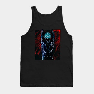 Portrait, digital collage and special processing. Men's back. Mystic. Energy waves. Red and dark blue. Tank Top